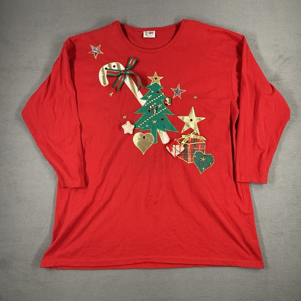 Vintage L Cactus California Red Christmas Shirt Embroidered Design Made In‎ USA